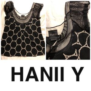 Hanii Y Made in Korea Black Sleeveless Embroidery Top Cotton Silk Bohemian